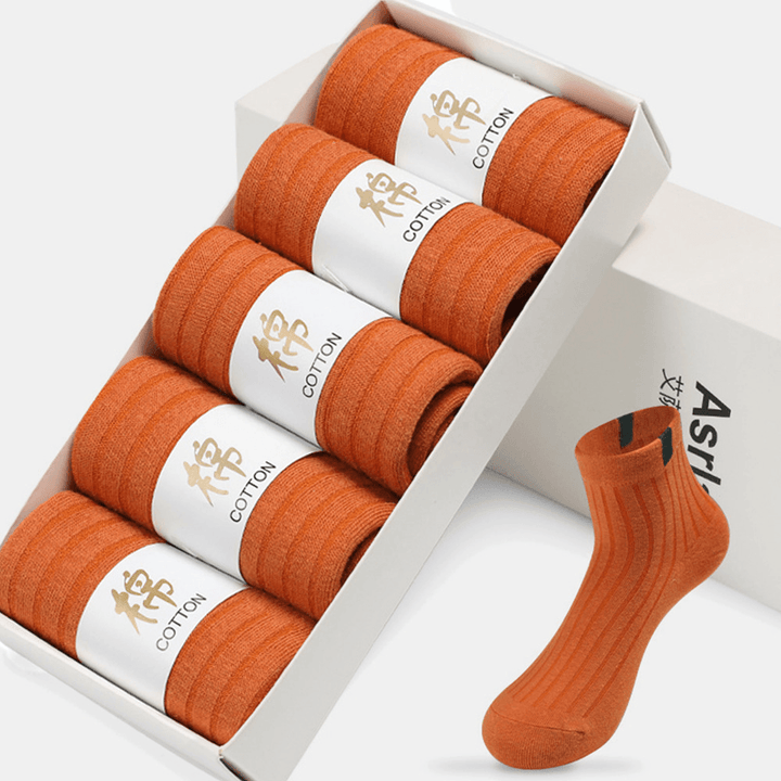 5 Pairs Unisex Cotton Solid Color Striped Pattern Deodorant Sweat-Absorbent Breathable Tube Socks - MRSLM