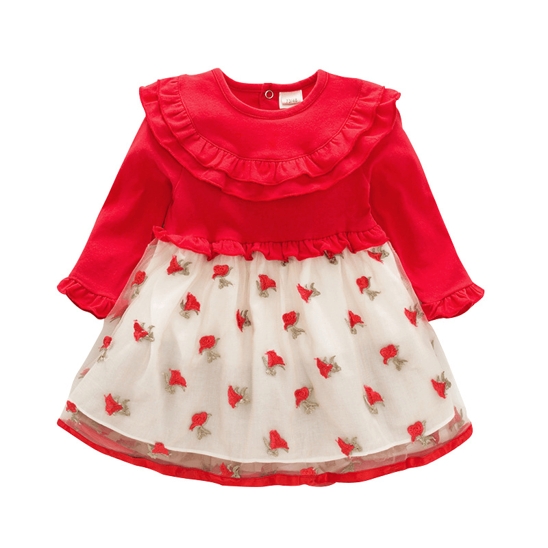 Euramerican Style Girls Dress Baby Baby Skirt Dress Dress Cotton Rose 100 Day Old Son Dress - MRSLM