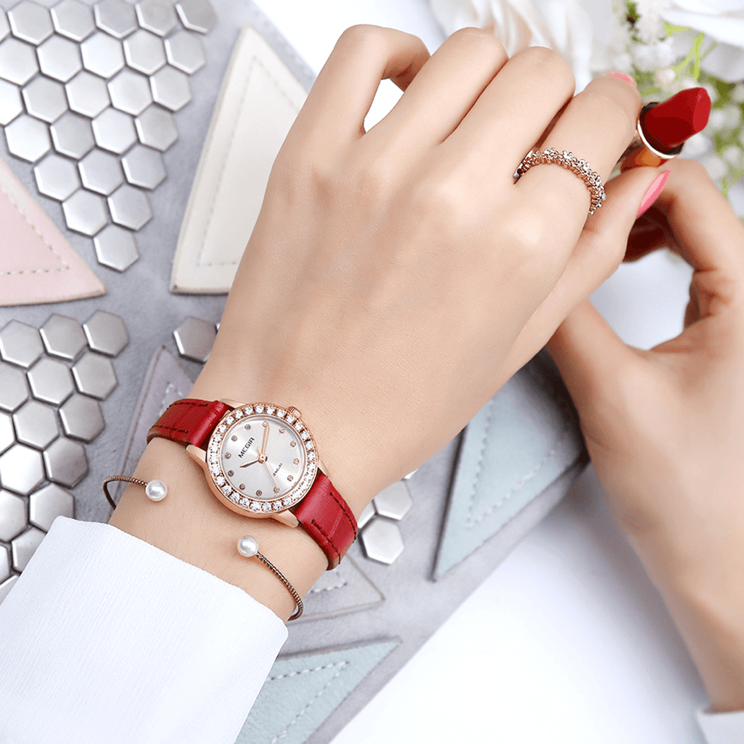 MEGIR 4205 Elegant Design Women Wrist Watch Genuine Leather Band Quartz Watch - MRSLM