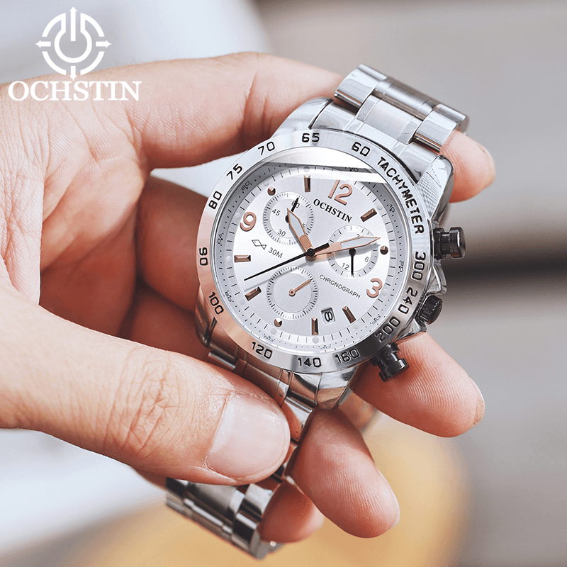 OCHSTIN GQ6123B Waterproof Casual Style Men Wrist Watch Full Steel Chronograph Quartz Watch - MRSLM