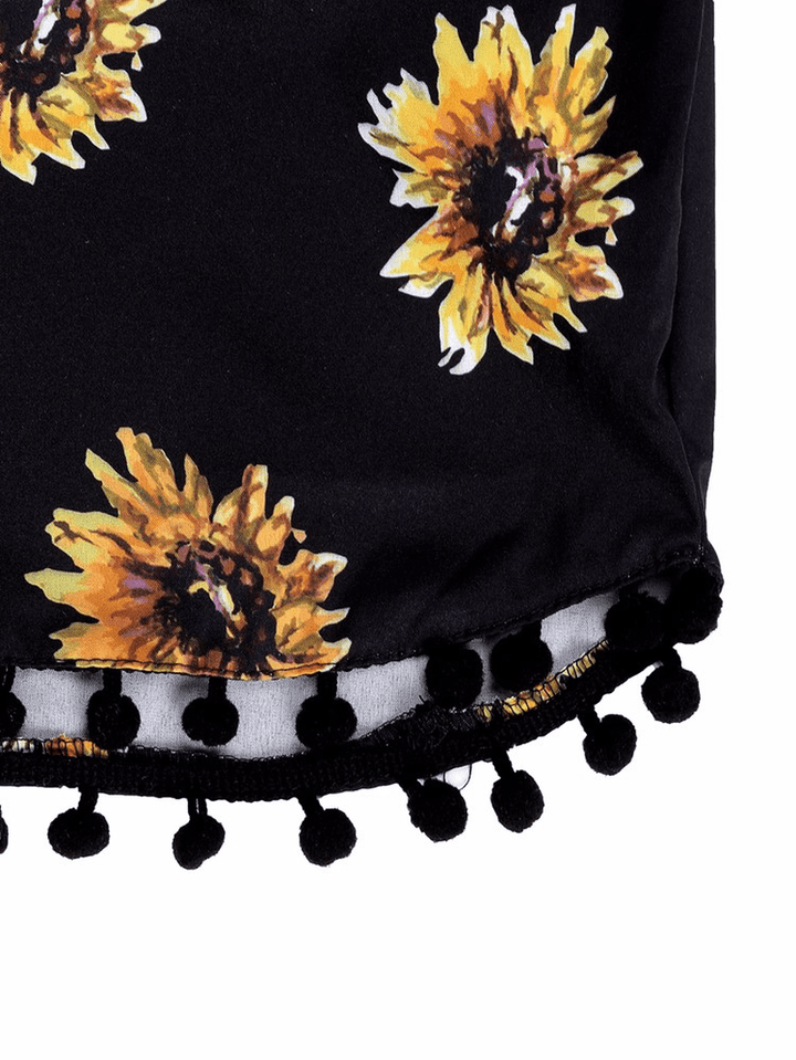 Women Elastic High Waist Sunflower Printed Shorts Casual Beach Shorts - MRSLM