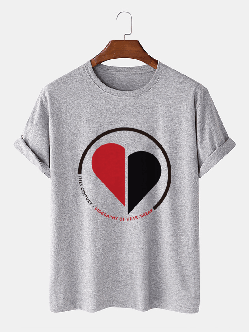 Mens 100% Cotton Heart Shape Cartoon Crew Neck T-Shirts - MRSLM