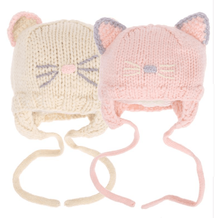 Korean Version of Boys and Girls Wool Hats Autumn and Winter Warm Hat Baby Knit Hat Handmade Hat Children Autumn and Winter Lace Earmuffs - MRSLM