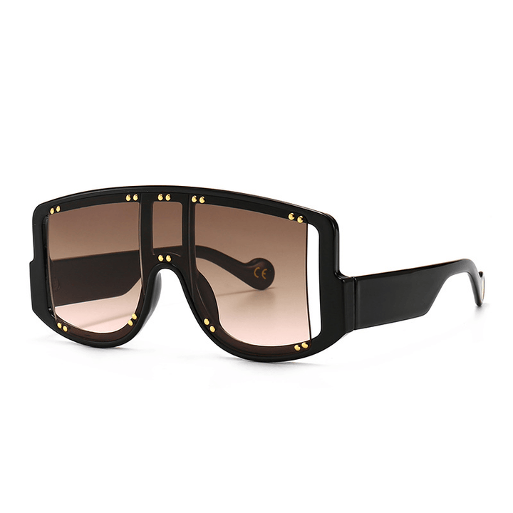 Large-Frame Mask-Shaped Wide-Leg Rivet Inlaid Sunglasses - MRSLM