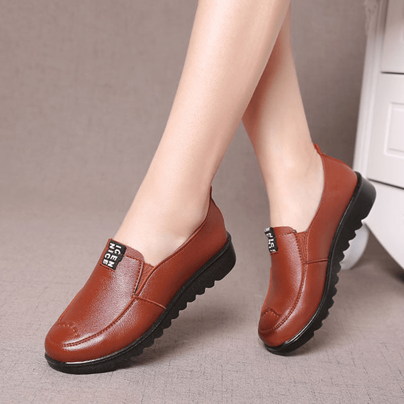 Women Flat Casual Breathable Shoes Leather Slip on Loafers - MRSLM