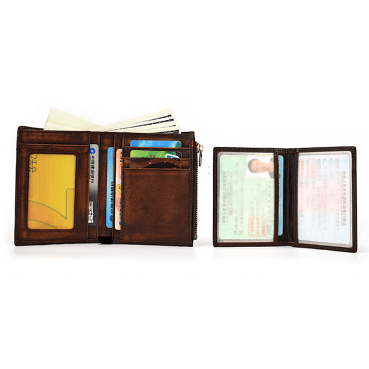 Men Genuine Leather 7 Card Slot Short Wallet Vintage Bag - MRSLM