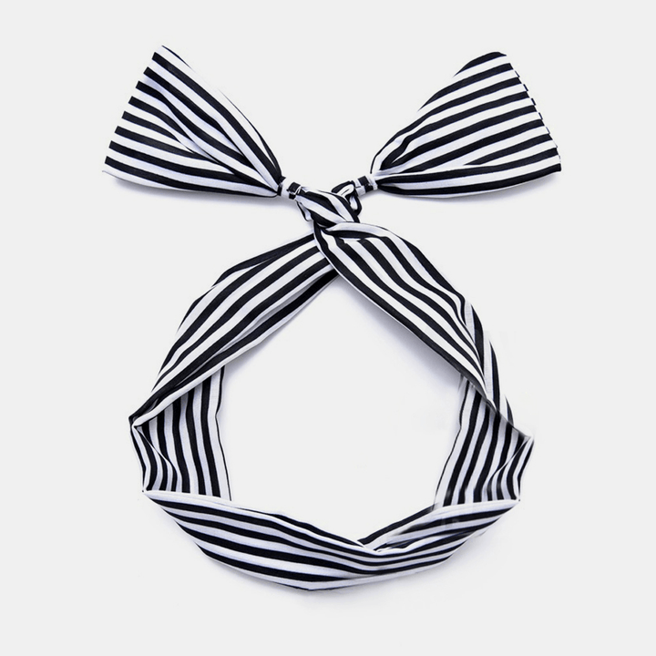 Women Cute Sweet Bow Headdress Dot Stripe Pattern with Adjustable Straight Wire Fabric Cross Tie Headband - MRSLM