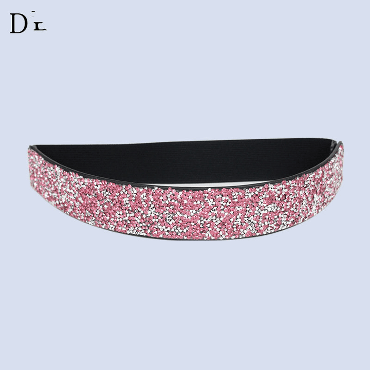 Rhinestones and Diamonds Elastic Wide Belt Flashing Diamonds Ladies Versatile Crystal Stretch - MRSLM