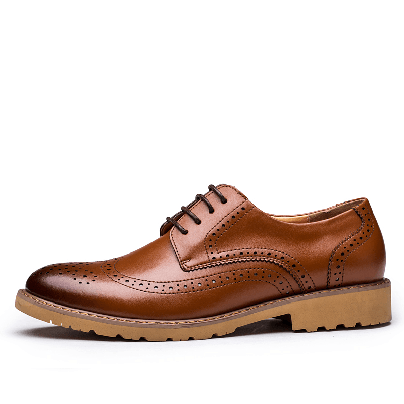Genuine Leather Brogue Carved Business Casual Oxfords - MRSLM
