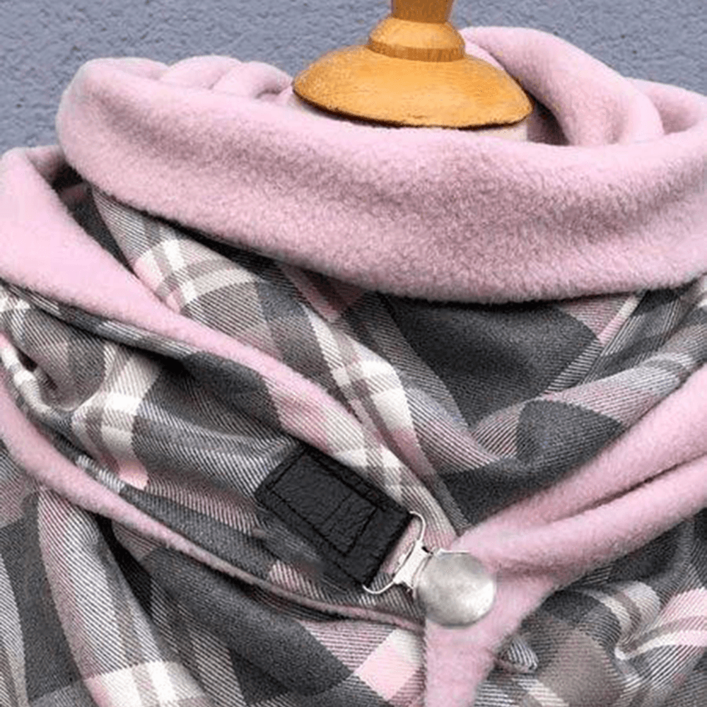Women Cotton plus Thick Keep Warm Winter Outdoor Casual Lattices Pattern Contrast Color Multi-Purpose Scarf Shawl - MRSLM