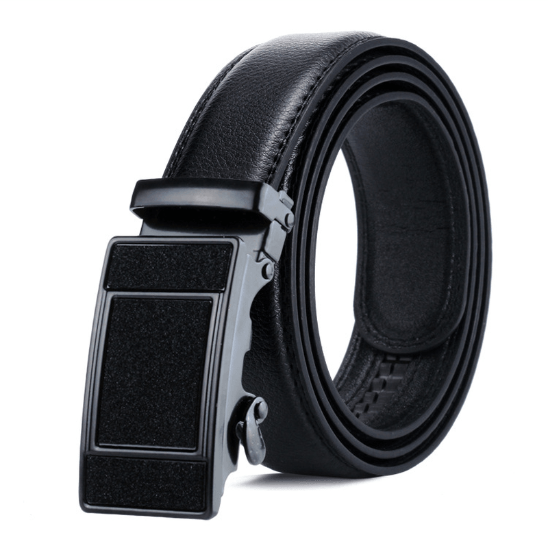 Matte Black Men'S Belt Lychee Pattern Casual Belt - MRSLM
