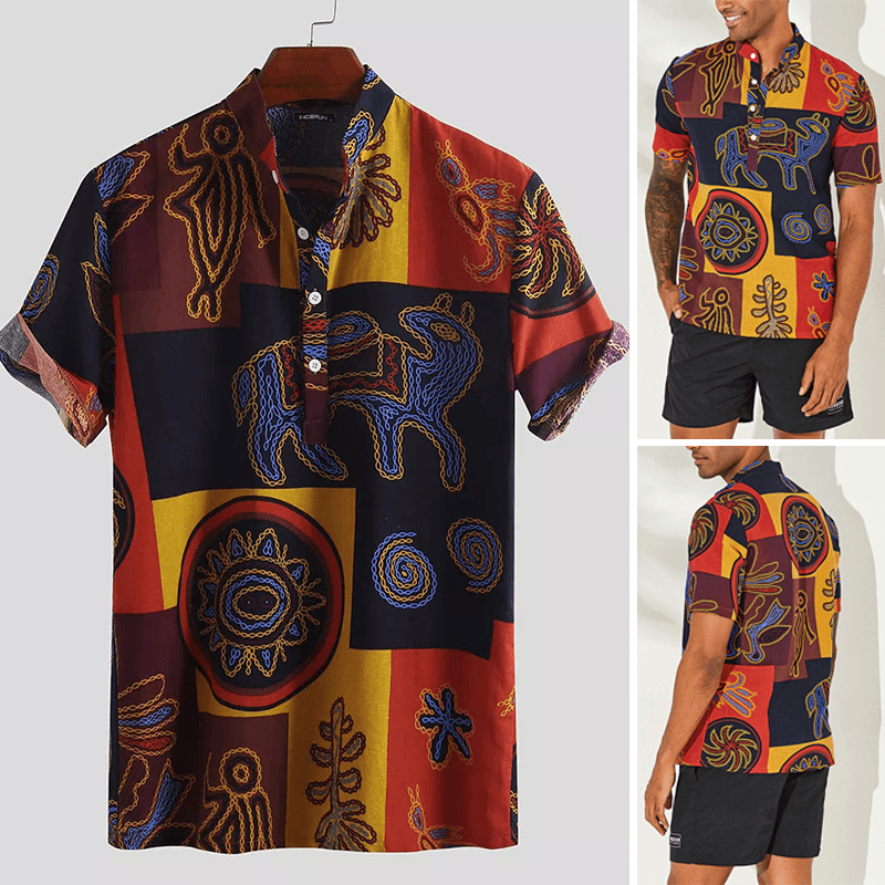 Men'S Short Sleeve Blouse Hawaiian Floral Shirts Summer Beach Casual T Shirt Tops - MRSLM