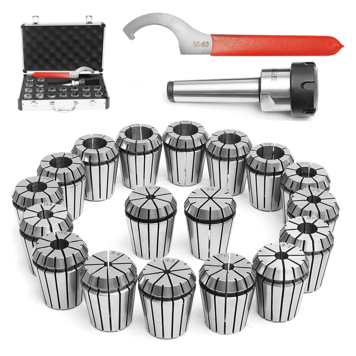 18Pcs 3-20Mm Collects Set MTB3 ER32 Collet Chuck Set 1/2 Inch Thread with Chuck and Spanner - MRSLM