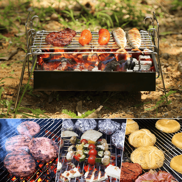 Fold Barbecue Charcoal Grill Stove Shish Kabob Stainless Steel BBQ Patio Camping - MRSLM