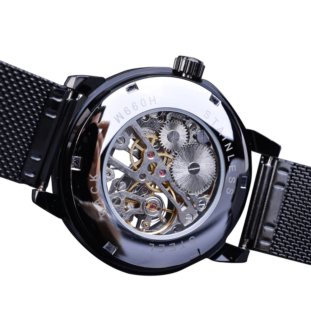 Forsining GMT1040 Fashion Men Automatic Watch Luminous Display Transparent Mesh Mechanical Watch - MRSLM