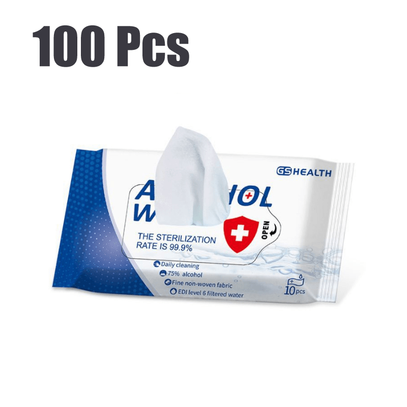 100 Pcs Disinfection Wipes Pads Cleaning Sterilization 75% Alcohol Wipes Cleaning Wet Wipes Camping Travel - MRSLM
