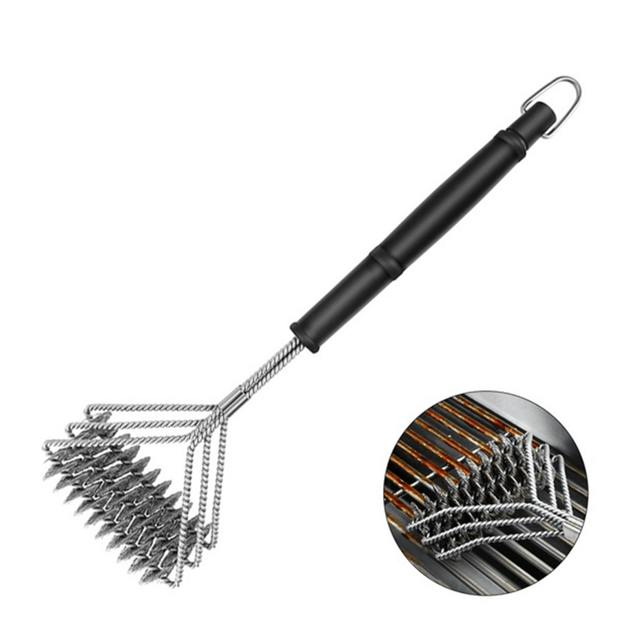 3 Wires Grill Cleaning Brushes Camping BBQ Cleaner Notched Scraper Brass Bristles - MRSLM