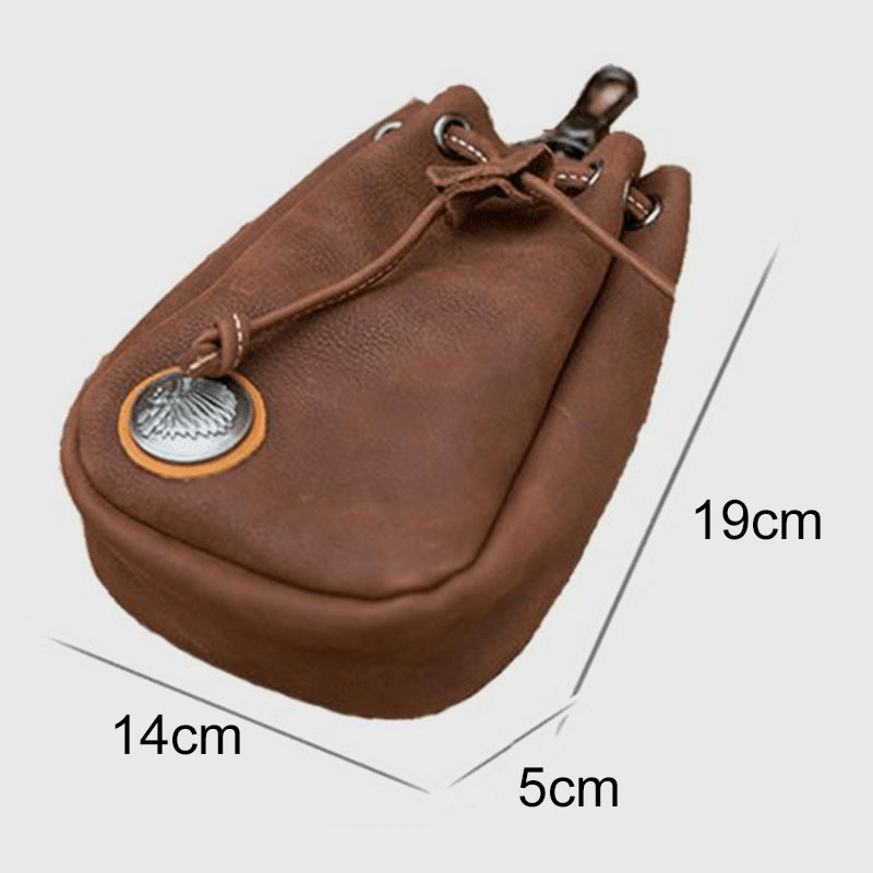 Men Genuine Leather Retro String Pocket Badge Decoration Waist Bag 6.3 Inch Phone Bag - MRSLM