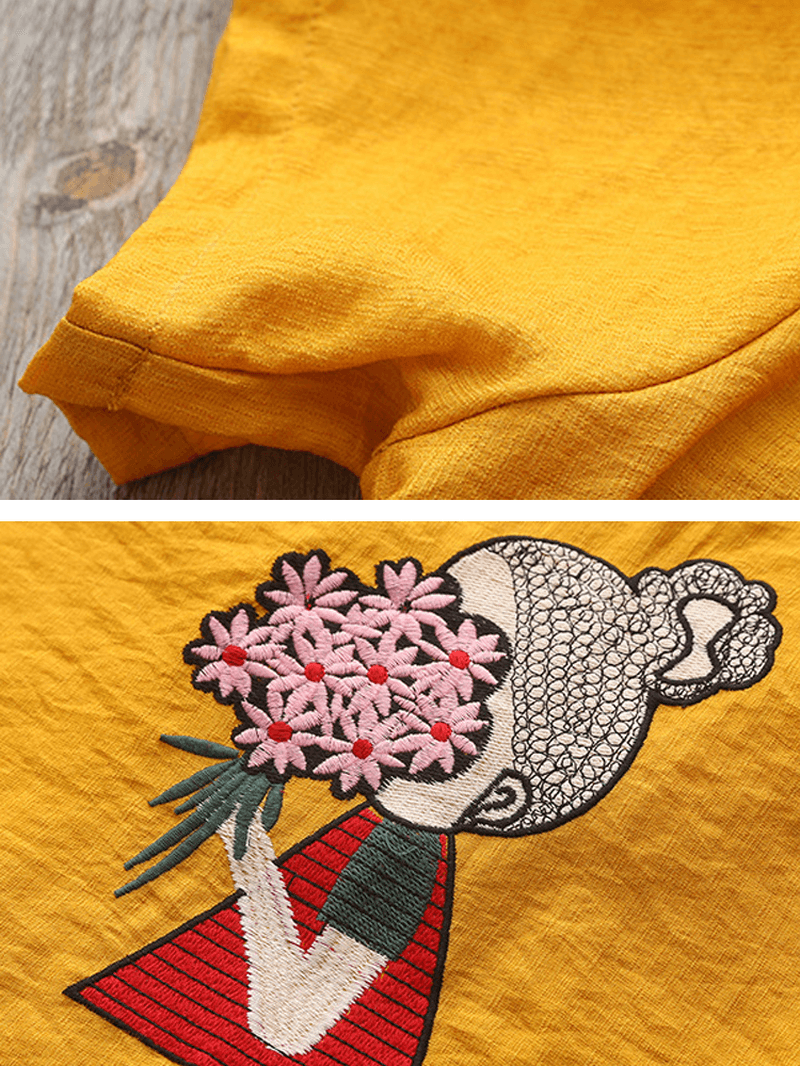 Women Cartoon Embroidery Cotton Short Sleeve T-Shirts - MRSLM