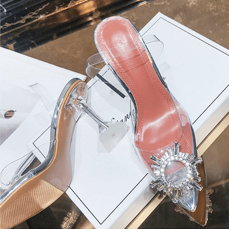 Women Rhinestone Transparent Slingback Fashion Party High Heels Pumps - MRSLM