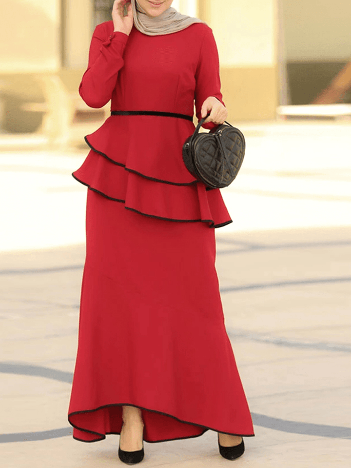 Women Irregular Hem Double Layer Ruffle Solid Dress - MRSLM