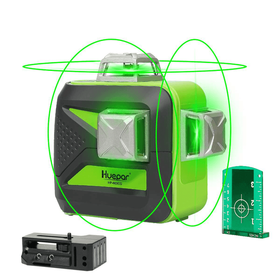 Huepar 603CG 12 Lines 3D Cross Line Laser Level Self-Leveling 360 Vertical Horizontal Green Beam USB Charge Dry/Li-Ion Battery - MRSLM