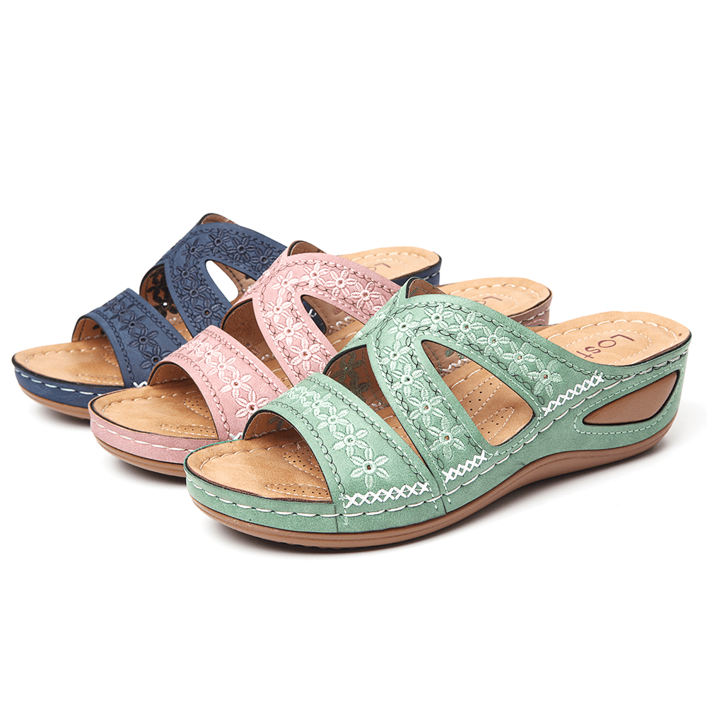 LOSTISY Women Handmade Stitching Floral Hollow Casual Comfy Sandals - MRSLM