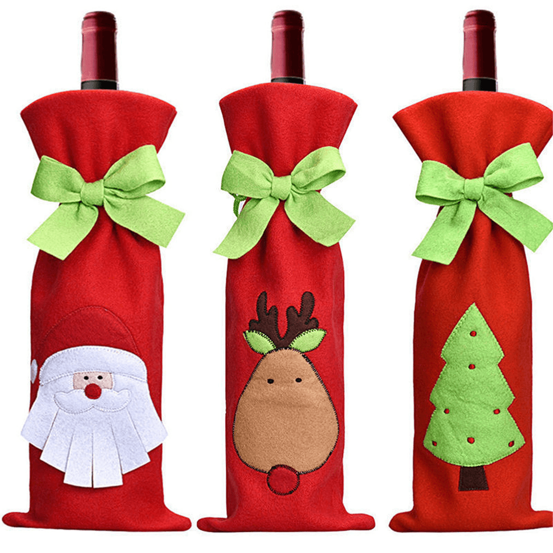 Christmas Decoration Red Santa Tree Elk Wine Bottle Cover Bags Dinner Party Gift - MRSLM