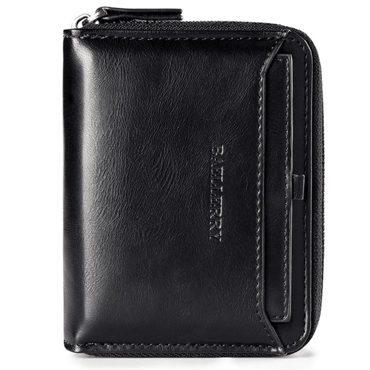 Baellerry Men Vintage PU Leather Short Zipper Card Holder Wallet for Men - MRSLM