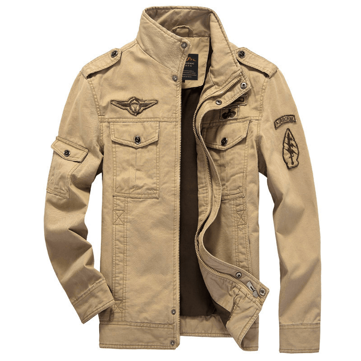 Mens Military Epaulets Casual Cotton Coat Badge Outdoor Jacket - MRSLM