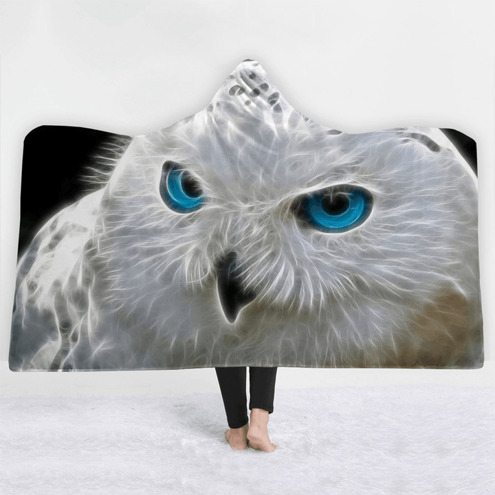 3D Digital Print Owl Hooded Blankets Cloak Magic Hat Thick Double-Layered Plush - MRSLM