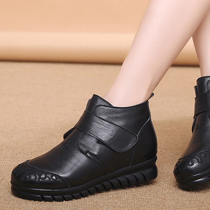 Round Toe Genuine Leather Ankle Boots - MRSLM