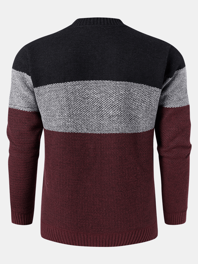 Mens Colorblock Knitted Zipper Baseball Collar Sweater Cardigans - MRSLM