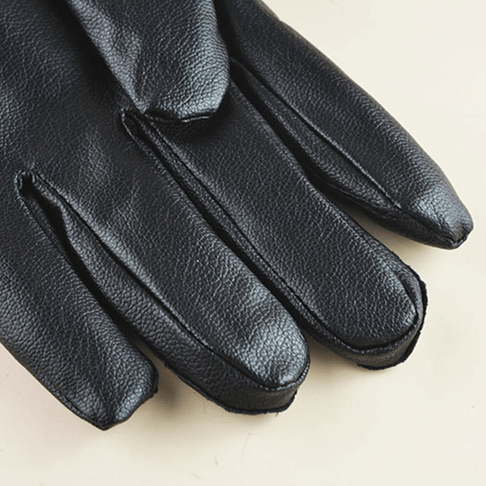 Men Faux Leather Waterproof plus Velvet Screen Touchable Riding Sport Outdoor Full-Finger Gloves - MRSLM
