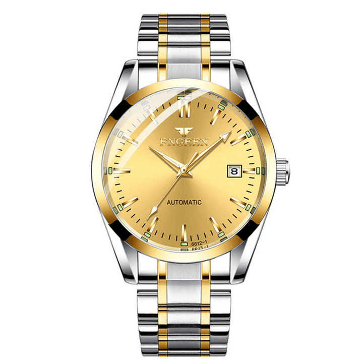 FNGENN Fashion Men Business Style Full Steel Watch Luminous Display Automatic Mechanical Watch - MRSLM