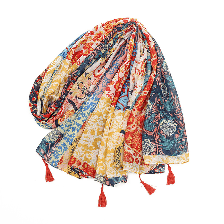 Colorful Printed Fringed Scarf - MRSLM