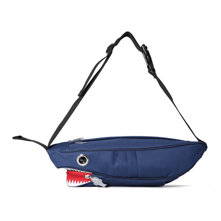 Unisex Canvas Shark Shape Multi-Pocket Chest Bag Cartoon Casual Super Soft Large Capacity Multifunction Messenger Crossbody Bags Shoulder Bag - MRSLM