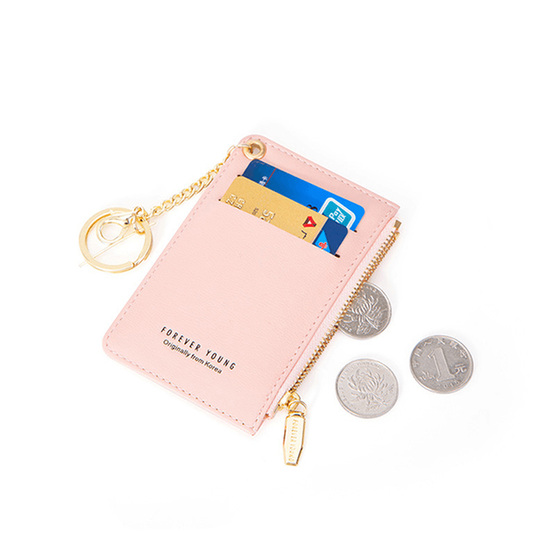 Women Faux Leather Card Holder Small Coin Bag Purse Key Chain - MRSLM