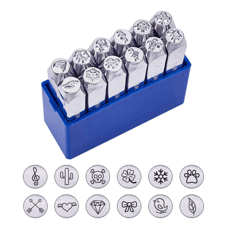 BENECREAT 12 PCS (6Mm 1/4") Metal Design Stamps Punch Stamping Tool Electroplated Hard Carbon Steel Tools Stamp/Punch Metal Jewelry Leather Craft Tool - MRSLM