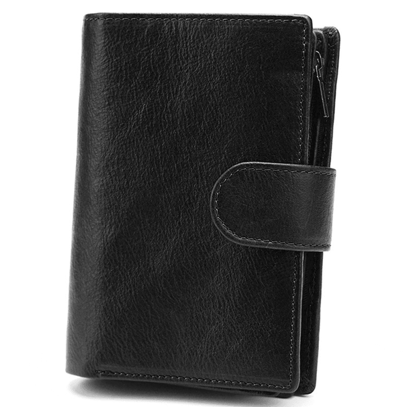 Men Passport Bag 9 Card Slots Photo Holder Genuine Leather Oil Wax Business Short Wallet - MRSLM
