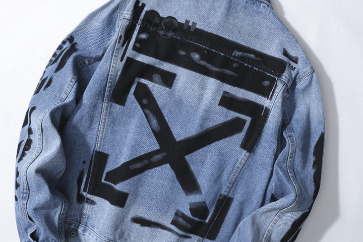 New Men'S Casual Basic Arrow Letter Graffiti Denim Jacket - MRSLM