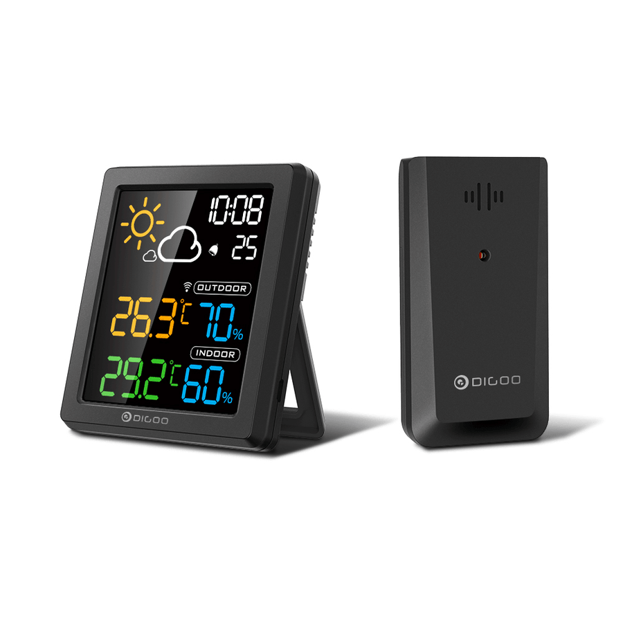 DIGOO DG-8647 Mini HD Color Screen LCD Weather Station Alarm Clock Smart Hygrometer Thermometer Snooze Dual Desktop Clock - MRSLM