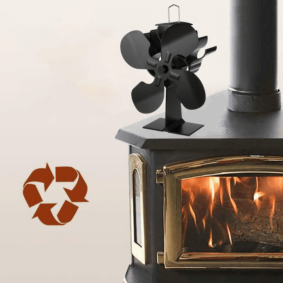 Ipree® 4 Blade Fireplace Fan Self-Powered Wood Stove Fan Burner Stove Fan for Home Travel - MRSLM