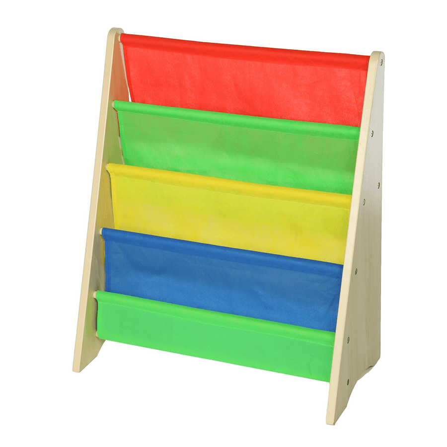 Wooden Kids Childrens Book Shelf Sling Storage Rack Organizer Bookcase with Removable Canvas for Home Supplies - MRSLM