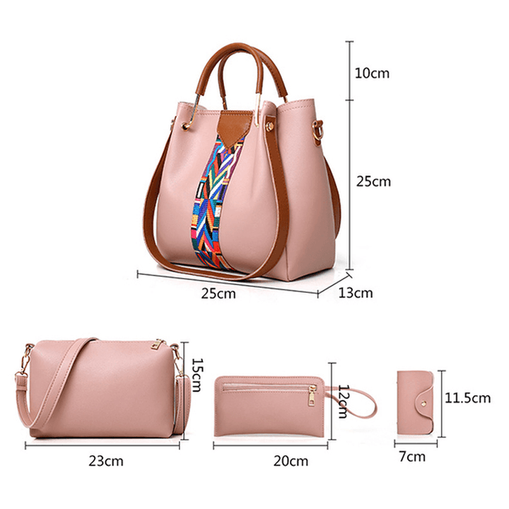 Women 4 Pcs Leisure Bucket Bag Handbag Crossbody Bag Shoulder Bag Clutch Bag Key Bag Women Purse - MRSLM