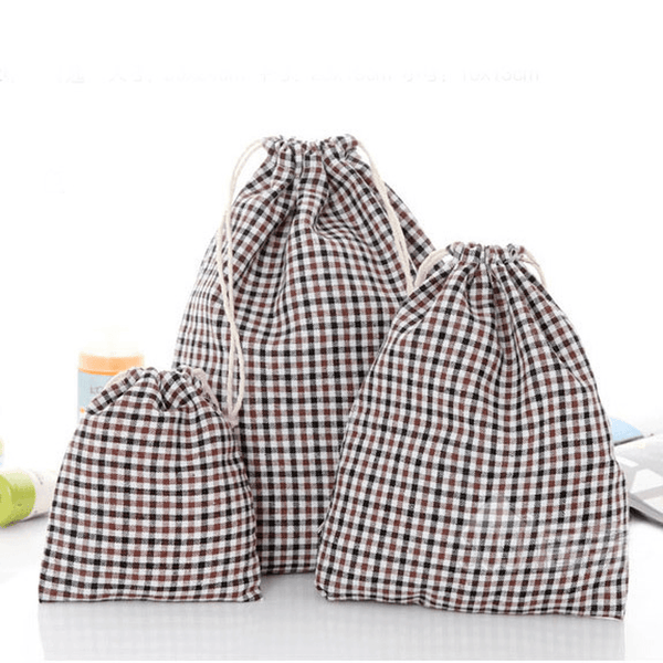 Drawstring Cotton Linen Grid Stripe Gift Bags Pouches Jewelry Bags Wedding Decoration Storage Bags - MRSLM
