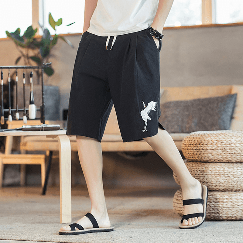 Chinese Style Embroidery Linen Cotton Shorts - MRSLM
