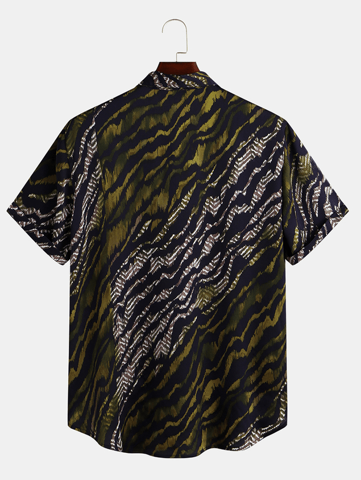 Mens Funny Leopard Print Chest Pocket Short Sleeve Casual Loose Fashion Shirts - MRSLM