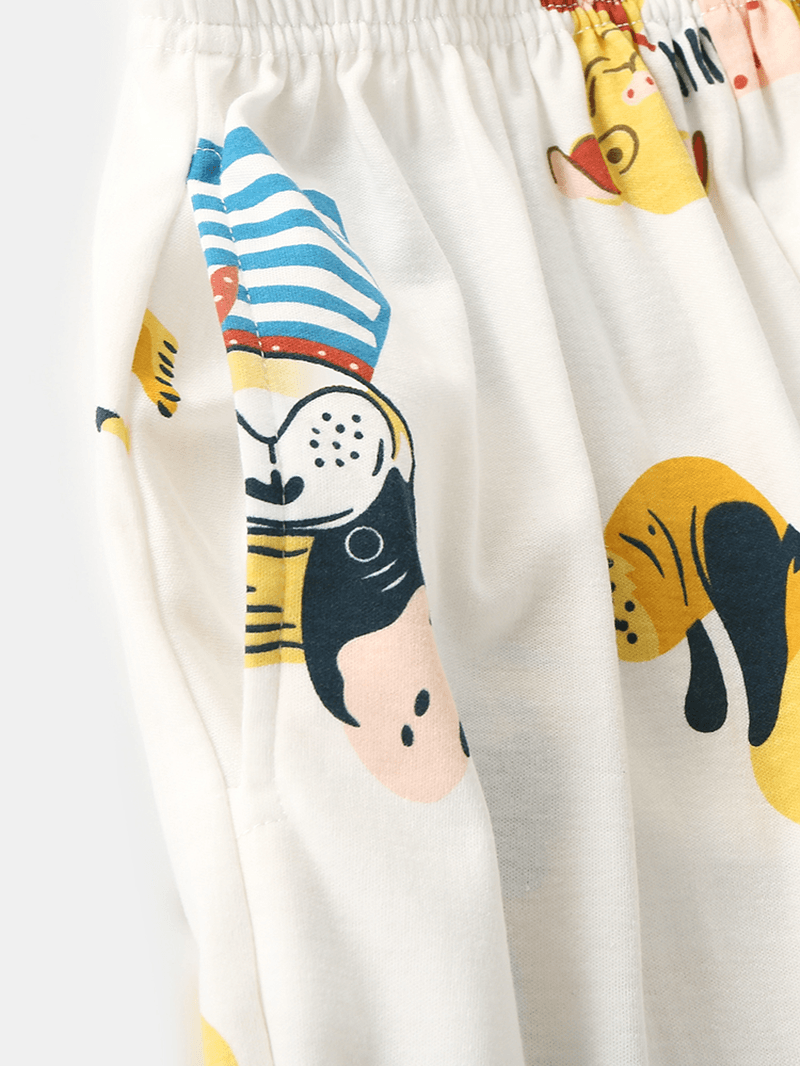 Women Cartoon Animal & Letter Print Pullover Elastic Waist Loose Pants Home Pajama Set - MRSLM