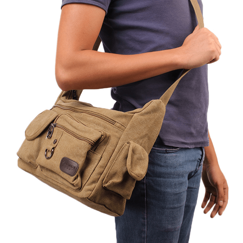 Large Capacity Men Casual Canvas Shoulder Messenger Bag Travel Crossbody Bag - MRSLM